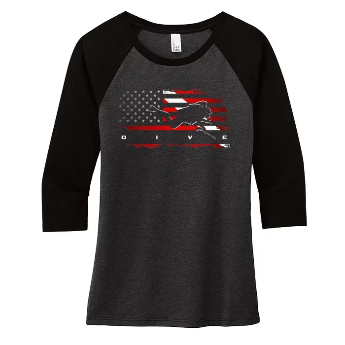 American Flag Scuba Diving Apparel Scuba Diving Women's Tri-Blend 3/4-Sleeve Raglan Shirt