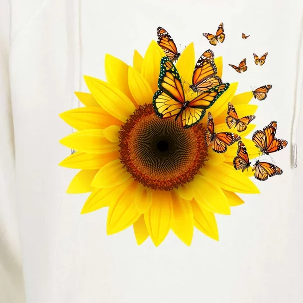 Autumn Fall Sunflower Butterflies Womens Funnel Neck Pullover Hood