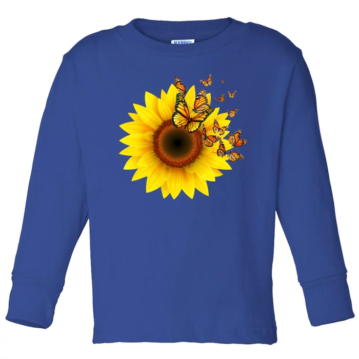 Autumn Fall Sunflower Butterflies Toddler Long Sleeve Shirt