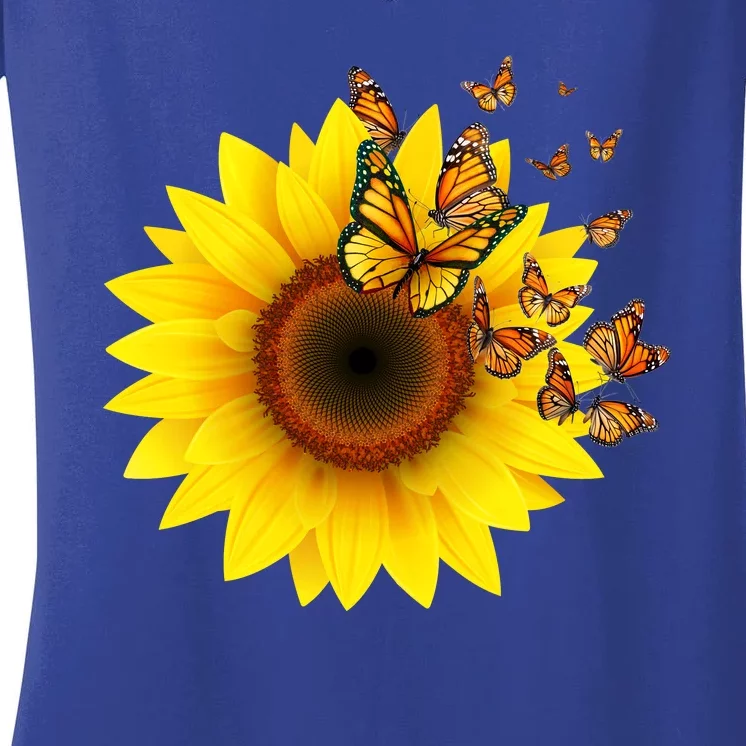 Autumn Fall Sunflower Butterflies Women's V-Neck T-Shirt