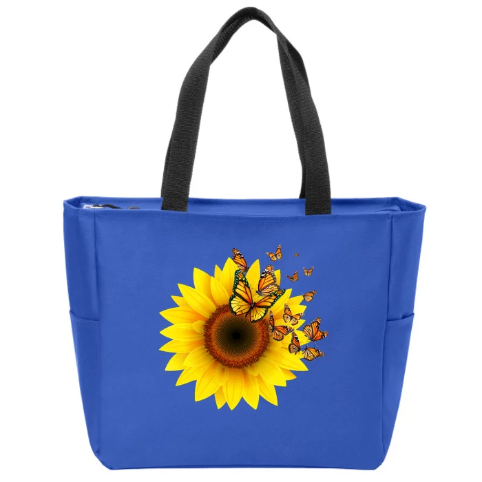 Autumn Fall Sunflower Butterflies Zip Tote Bag