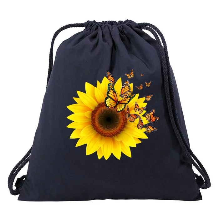 Autumn Fall Sunflower Butterflies Drawstring Bag