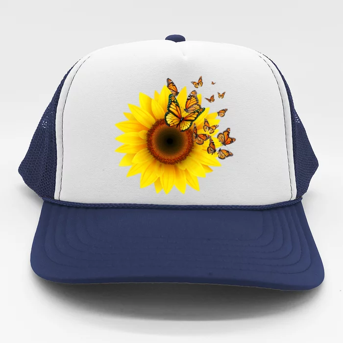 Autumn Fall Sunflower Butterflies Trucker Hat