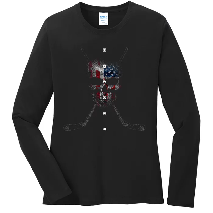 American Flag Skull Hockey Apparel Hockey Ladies Long Sleeve Shirt