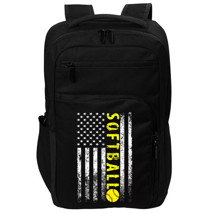 American Flag Softball Funny Gift Vintage Softball Gift Gift Impact Tech Backpack