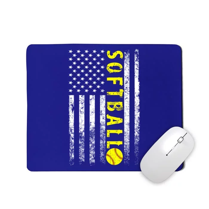 American Flag Softball Funny Gift Vintage Softball Gift Gift Mousepad