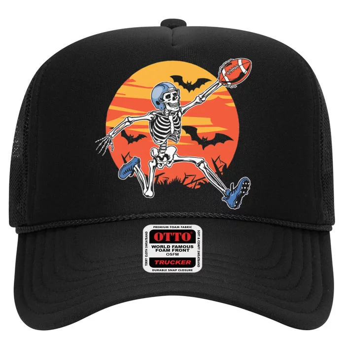 American Football Skeleton Player Halloween High Crown Mesh Trucker Hat