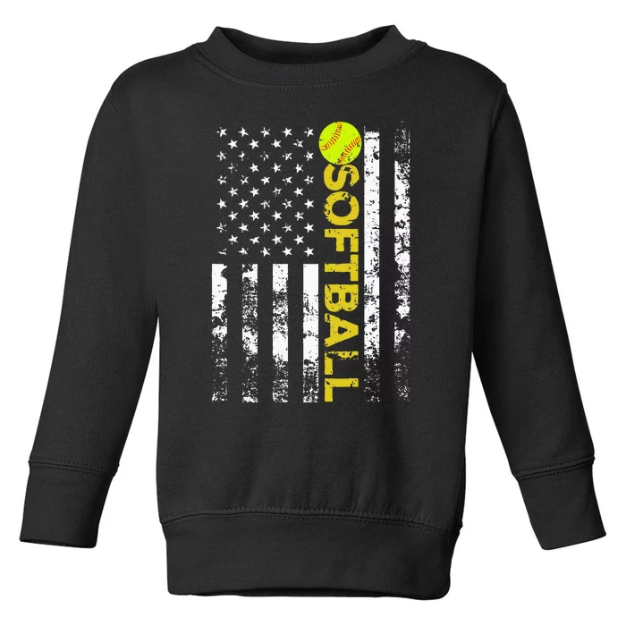 American Flag Softball Team Gift Toddler Sweatshirt