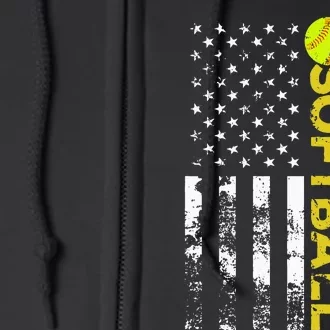 American Flag Softball Team Gift Full Zip Hoodie