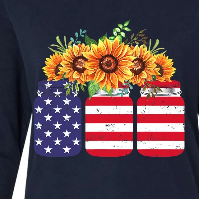 American Flag Sunflower 4th Of July Independence USA Day Womens Cotton Relaxed Long Sleeve T-Shirt