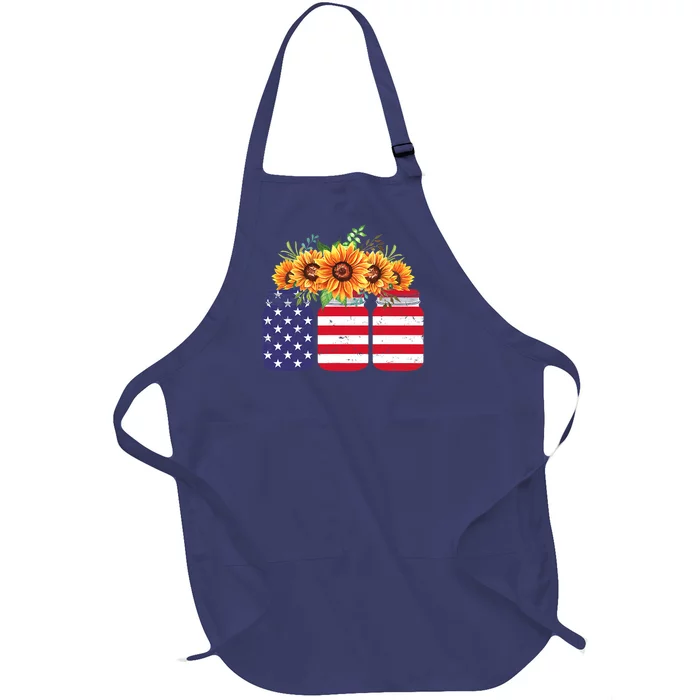 American Flag Sunflower 4th Of July Independence USA Day Full-Length Apron With Pocket