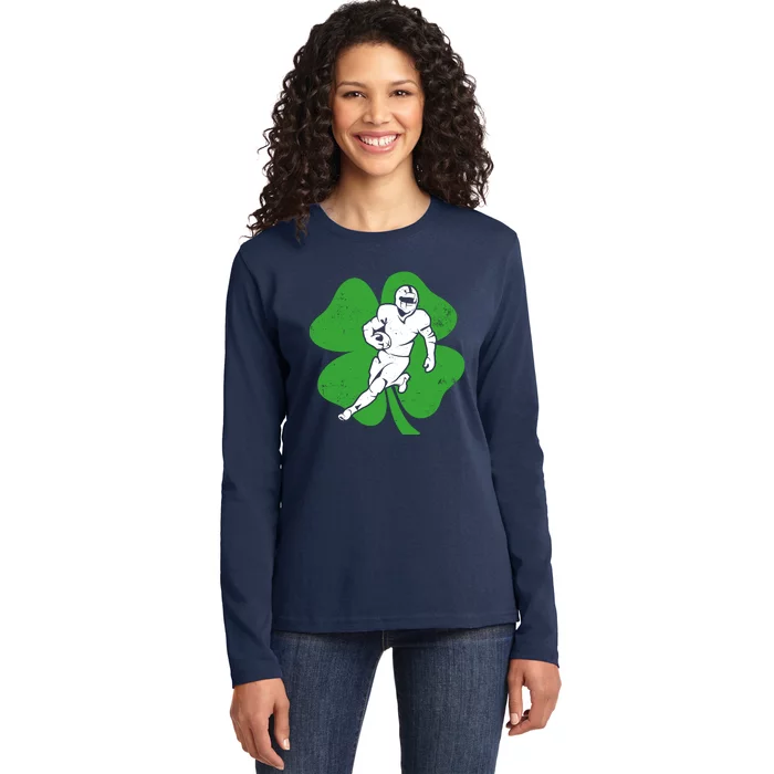 American Football Sports Shamrock St Patricks Day Ladies Long Sleeve Shirt