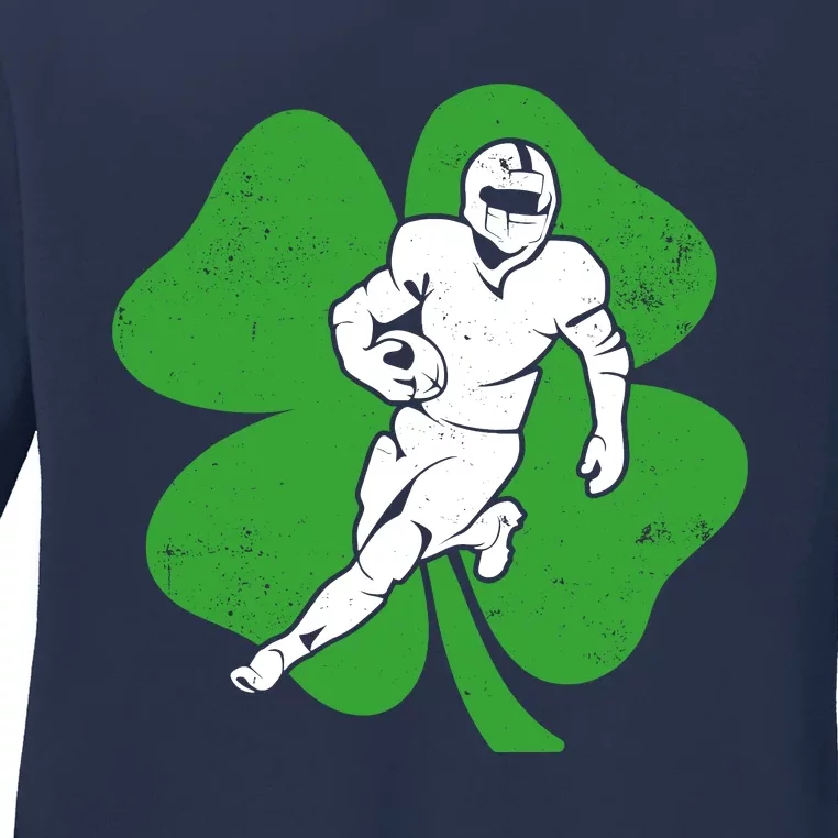 American Football Sports Shamrock St Patricks Day Ladies Long Sleeve Shirt