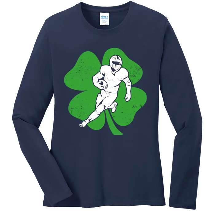 American Football Sports Shamrock St Patricks Day Ladies Long Sleeve Shirt