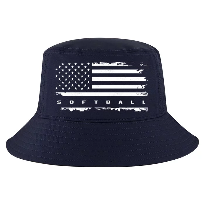 American Flag Softball Gift Softball Funny Gift Cool Comfort Performance Bucket Hat