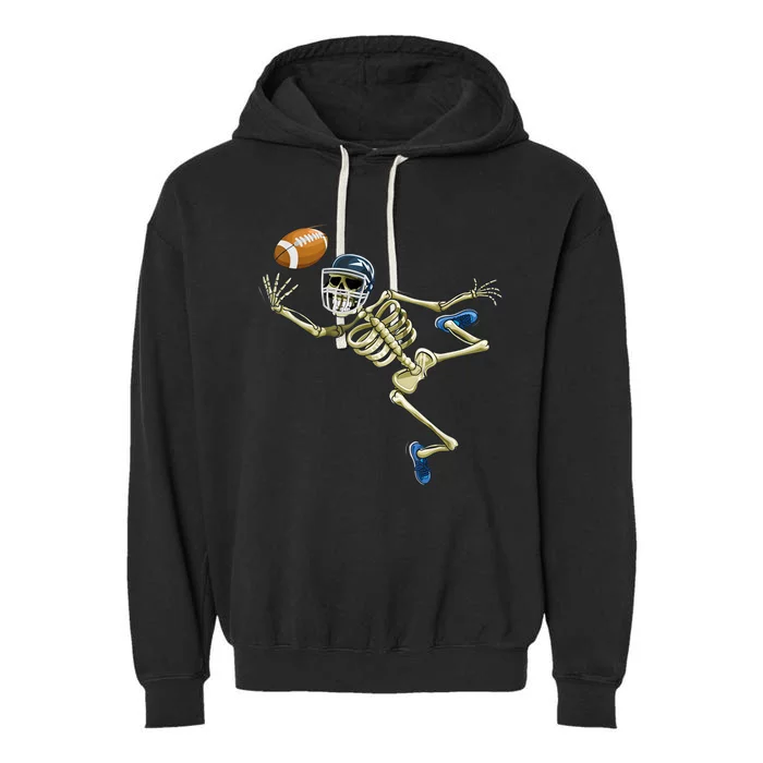 American Football Skeleton Halloween Boys Football Fan Garment-Dyed Fleece Hoodie