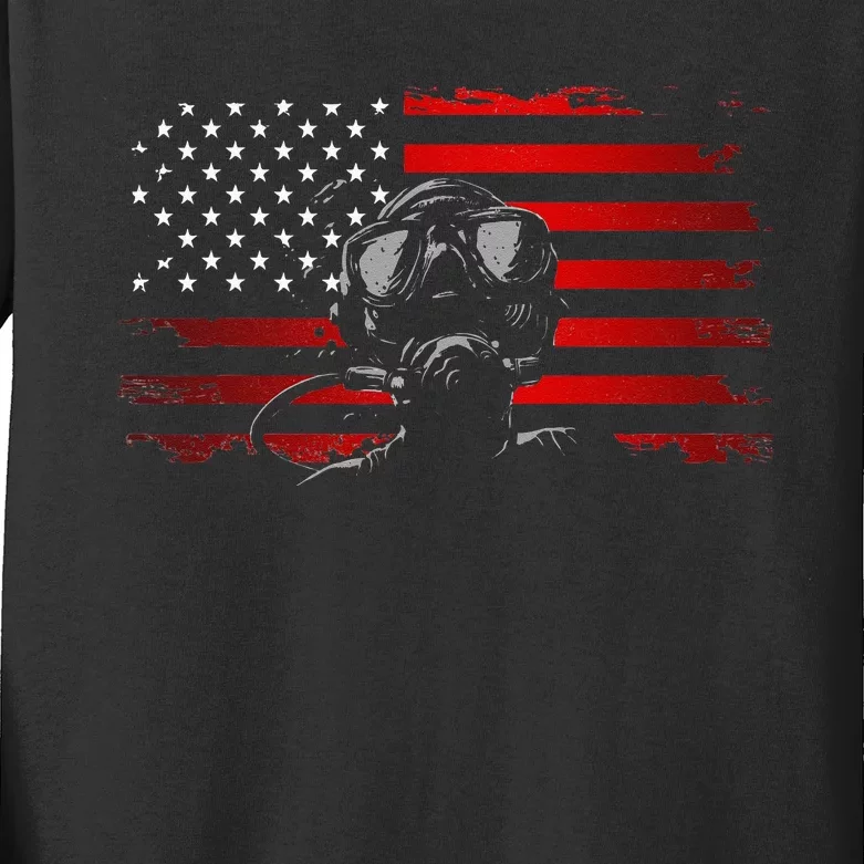 American Flag Scuba Diving Apparel Scuba Diving Kids Long Sleeve Shirt