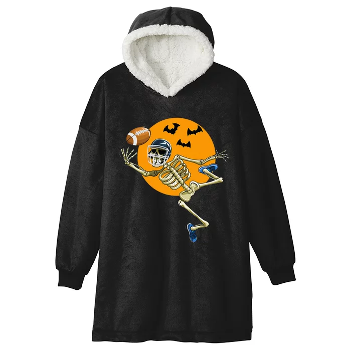 American Football Skeleton Halloween Football Fan Hooded Wearable Blanket