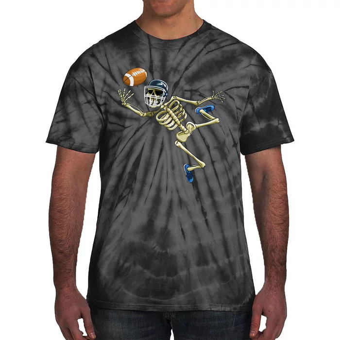 American Football Skeleton Halloween Football Fan Tie-Dye T-Shirt