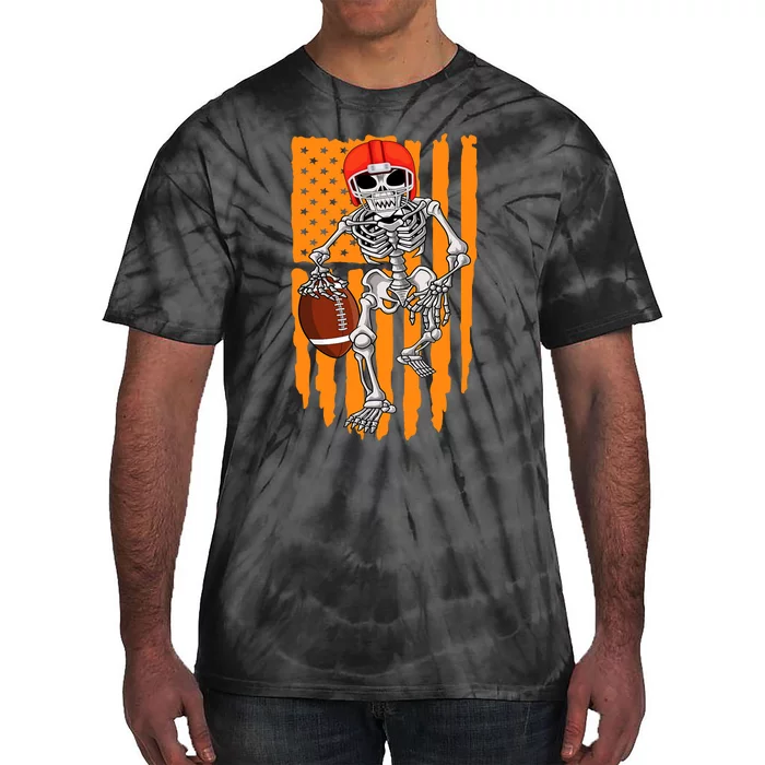 American Football Skeleton Halloween Football Fan Tie-Dye T-Shirt