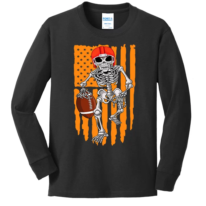 American Football Skeleton Halloween Football Fan Kids Long Sleeve Shirt