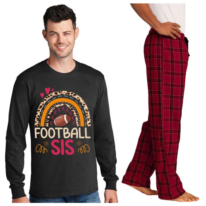 American Football Sis Family Matching Sister Leopard Rainbow Gift Long Sleeve Pajama Set