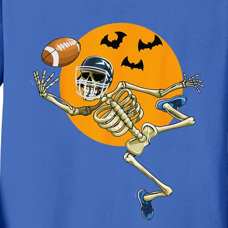 American Football Skeleton Halloween Football Fan Gift Kids Long Sleeve Shirt