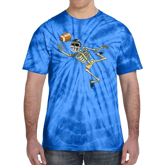 American Football Skeleton Halloween Football Fan Tie-Dye T-Shirt