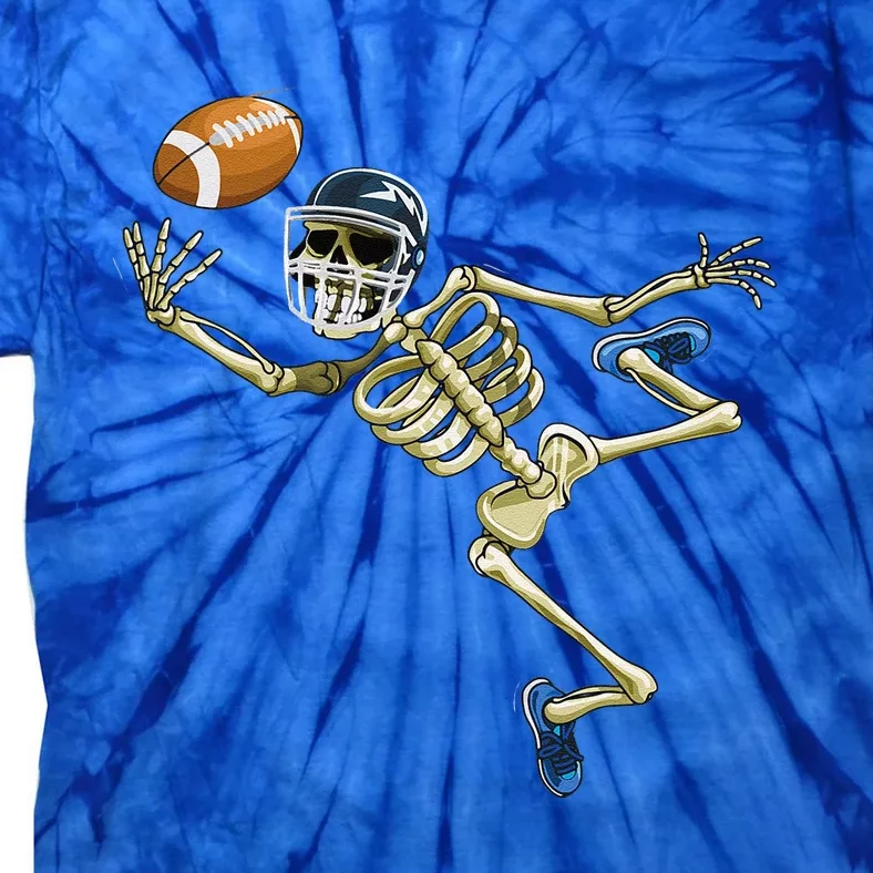 American Football Skeleton Halloween Football Fan Tie-Dye T-Shirt