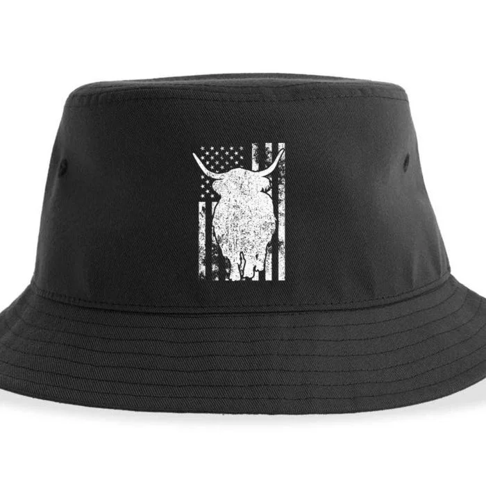 American Flag Scottish Highland Cow For Cattle Farmer Sustainable Bucket Hat