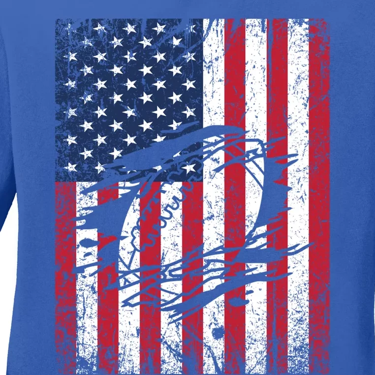 American Football Season Usa Flag Game Day Funny Gift Ladies Long Sleeve Shirt