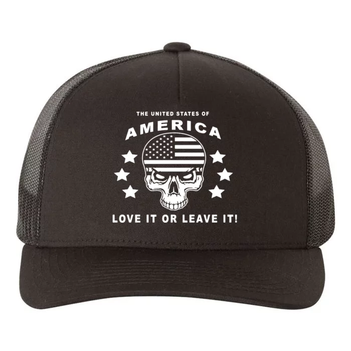 American Flag Skull Love It Or Leave Usa Yupoong Adult 5-Panel Trucker Hat