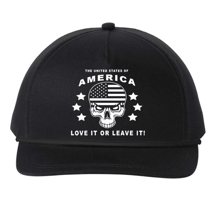 American Flag Skull Love It Or Leave Usa Snapback Five-Panel Rope Hat