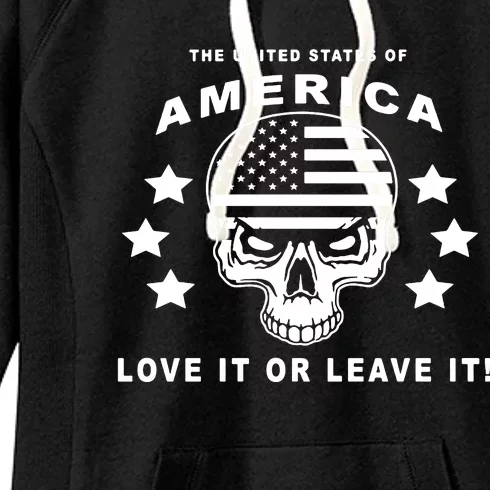 American Flag Skull Love It Or Leave Usa Women's Fleece Hoodie