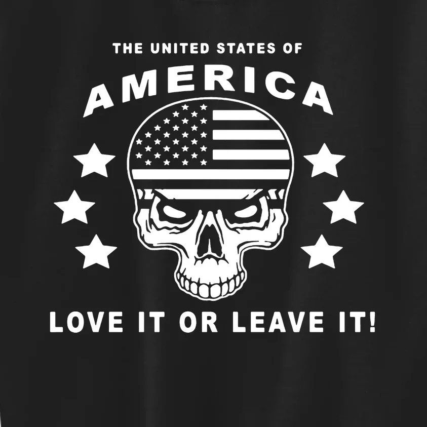 American Flag Skull Love It Or Leave Usa Kids Sweatshirt