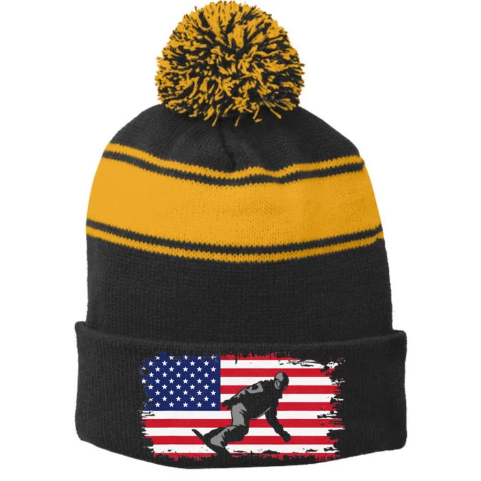 American Flag Snowboard Apparel Snowboarding Snowboard Stripe Pom Pom Beanie