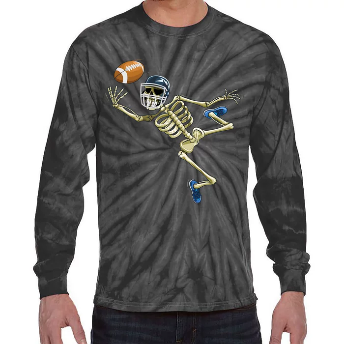 American Football Skeleton Halloween Men Football Fan Tie-Dye Long Sleeve Shirt