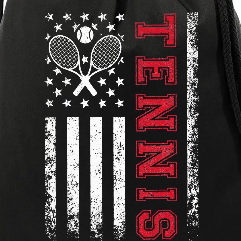 American Flag Tennis Best Gifts For Players Fans Drawstring Bag