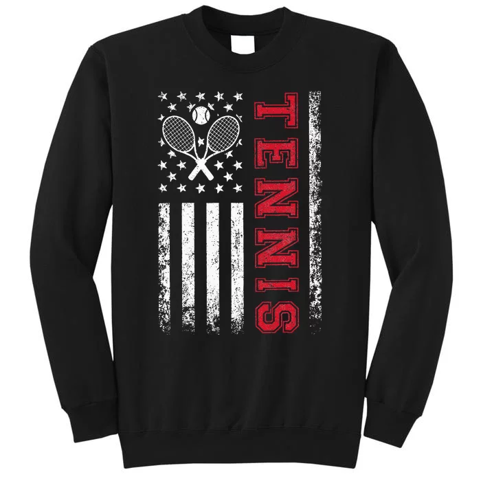 American Flag Tennis Best Gifts For Players Fans Tall Sweatshirt