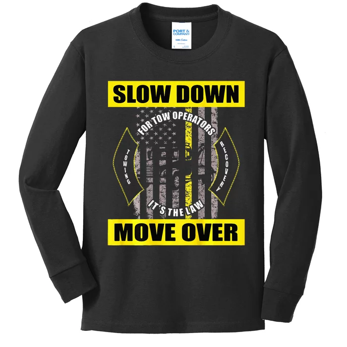 American Flag Tow Truck Driver Kids Long Sleeve Shirt