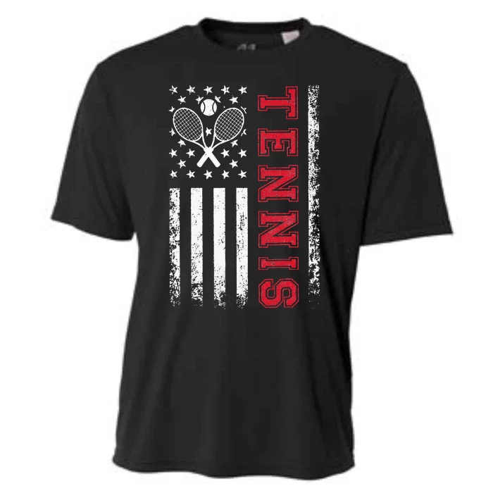 American Flag Tennis Best Gifts Tee For Players Fans Cooling Performance Crew T-Shirt