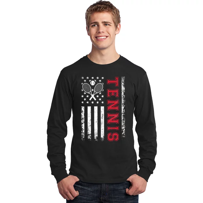 American Flag Tennis Best Gifts Tee For Players Fans Long Sleeve Shirt