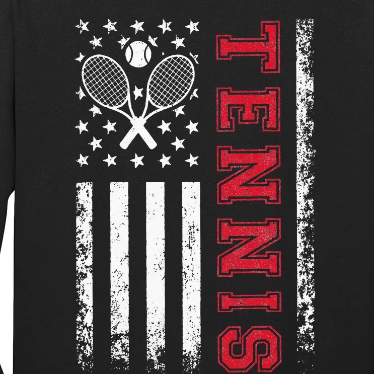 American Flag Tennis Best Gifts Tee For Players Fans Long Sleeve Shirt