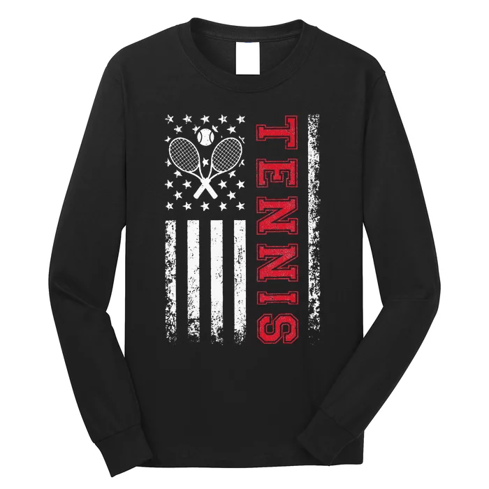 American Flag Tennis Best Gifts Tee For Players Fans Long Sleeve Shirt