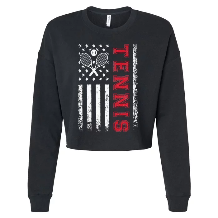 American Flag Tennis Best Gifts Tee For Players Fans Cropped Pullover Crew