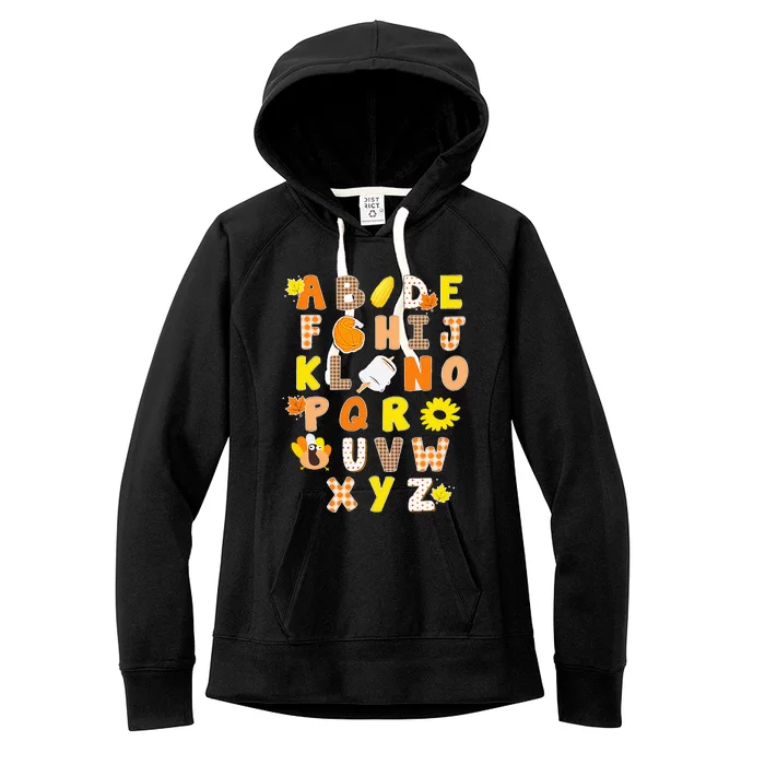 Alphabet Funny Turkey Thanksgiving Costume Preschool Teacher Women's Fleece Hoodie