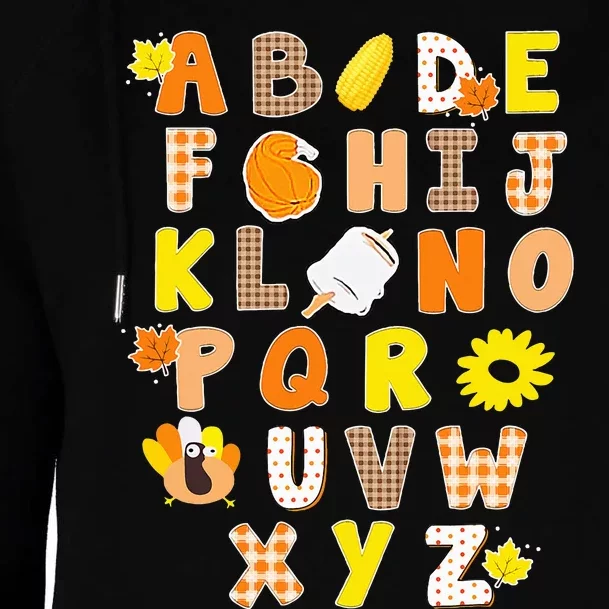 Alphabet Funny Turkey Thanksgiving Costume Preschool Teacher Womens Funnel Neck Pullover Hood