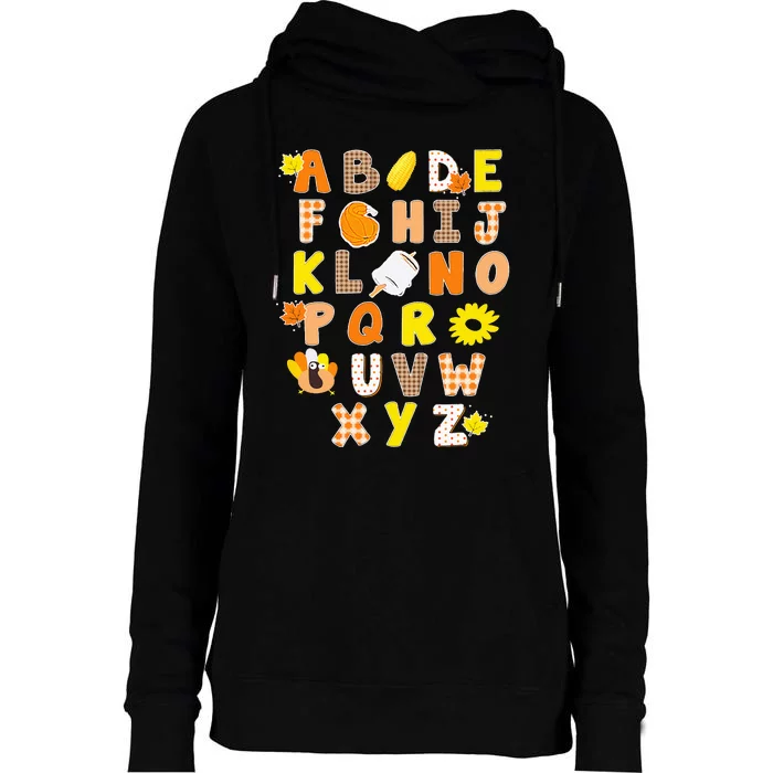 Alphabet Funny Turkey Thanksgiving Costume Preschool Teacher Womens Funnel Neck Pullover Hood