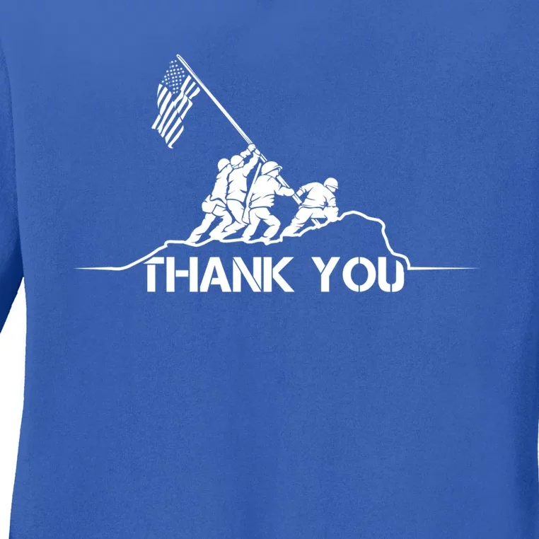 American Flag Thank You Veterans Usa Memorial Day Funny Gift Ladies Long Sleeve Shirt