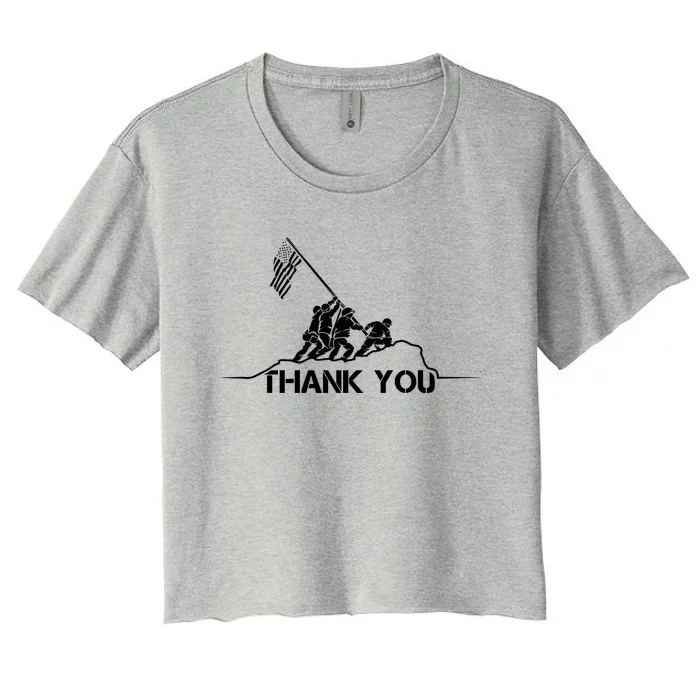 American Flag Thank You Veterans Usa Memorial Day Funny Gift Women's Crop Top Tee